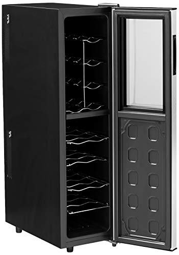 Wine Enthusiast Refrigerador de vino silencioso de 18 botellas - Enfriador de vino de almacenamiento vertical delgado y independiente, negro