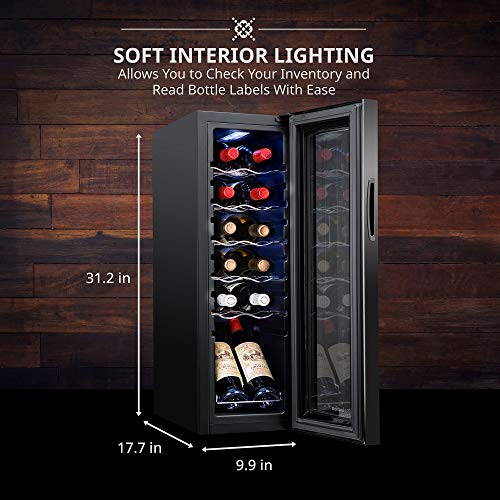 Refrigerador de vino con compresor de 12 botellas Ivation con cerradura | Gran bodega independiente para vino tinto, blanco, champán o espumoso | 41f-64f Puerta de vidrio para refrigerador con control de temperatura digital, Negro