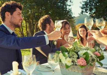 Brindis por la fiesta de bodas en la recepción