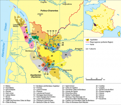 Mapa de vinos de Burdeos